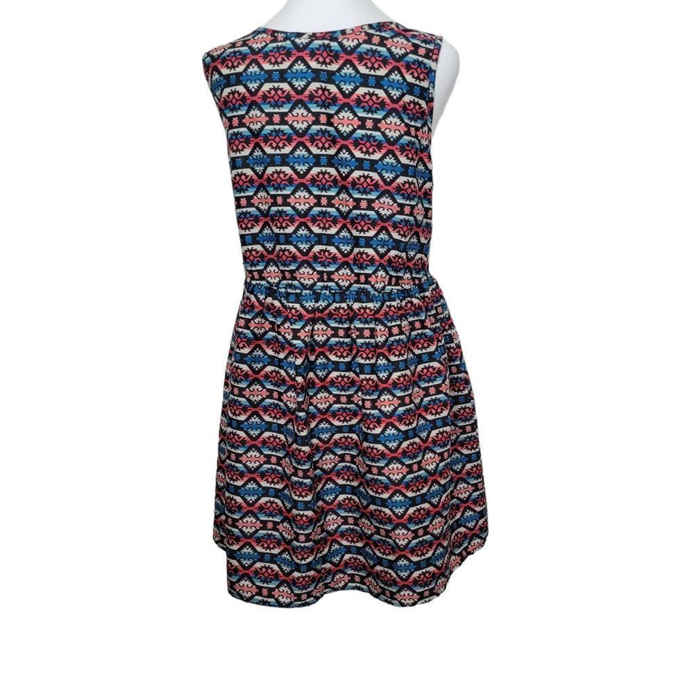 Band Of Gypsies Mini Dress Women's Medium Pink Blue Line Southwestern Sleeveless - Picture 3 of 9